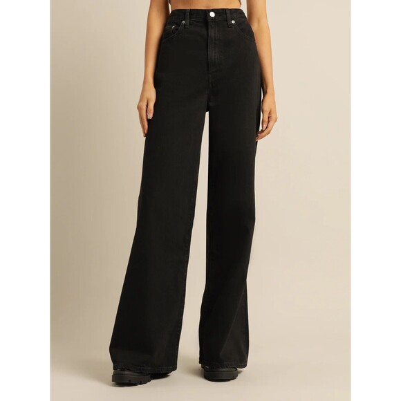 Levis Premium Womens Denim Jeans High Loose Flare Rise Black Wide Leg Baggy